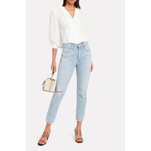 Agolde Jamie Classic High Rise  Distressed Button Fly Jeans Blue SZ 26